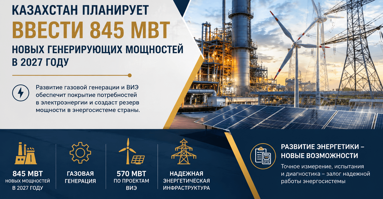 Казахстан планирует ввести 845 МВт новых генерирующих мощностей в 2027 году